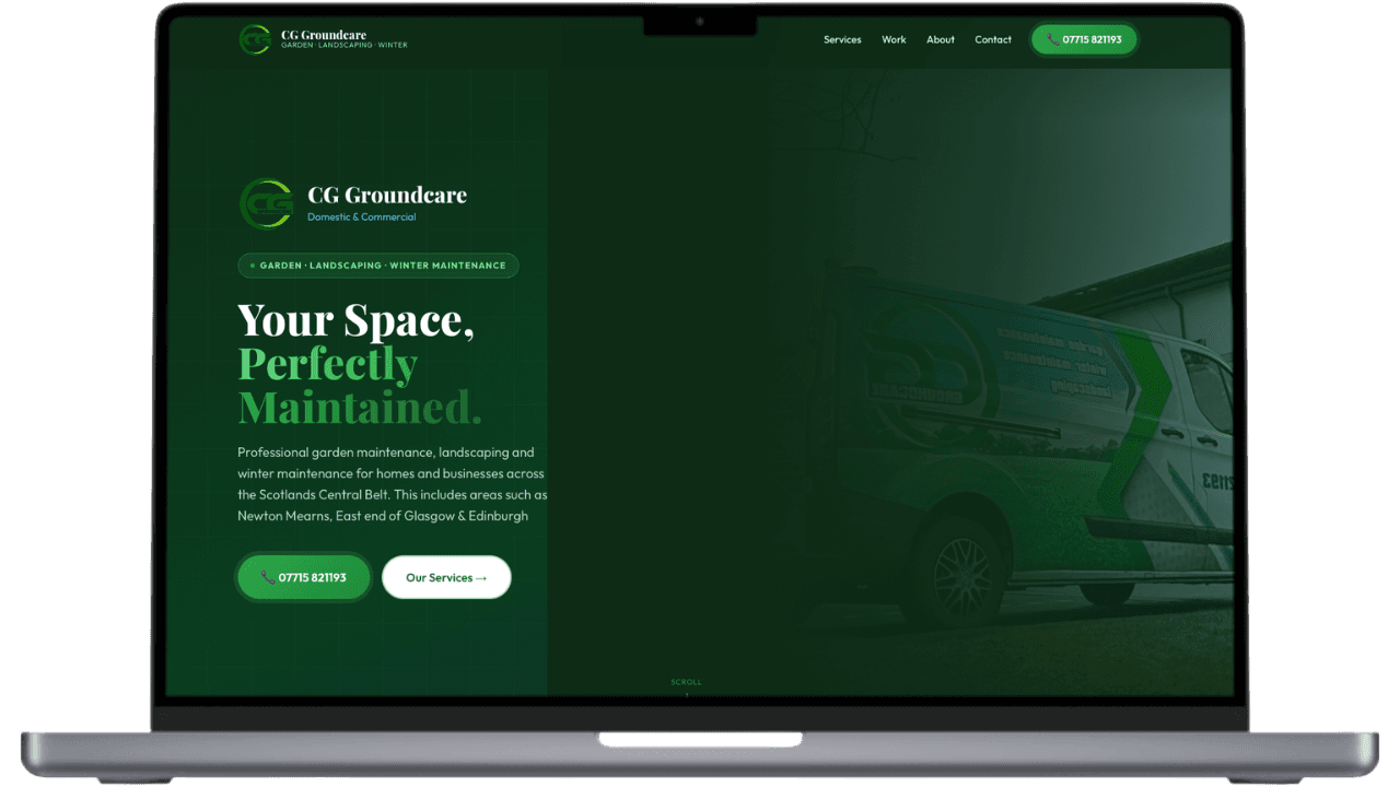 CG Groundcare website, built by MunroStudio