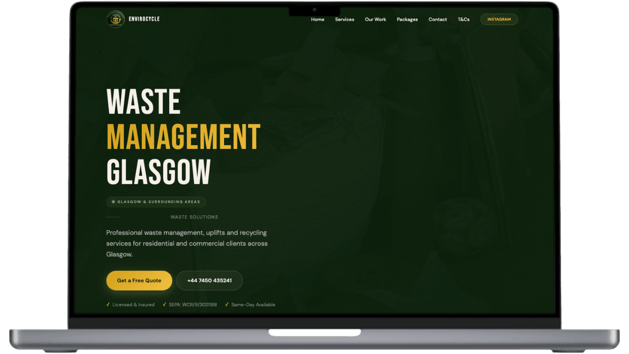 Envirocycle Glasgow website, built by MunroStudio