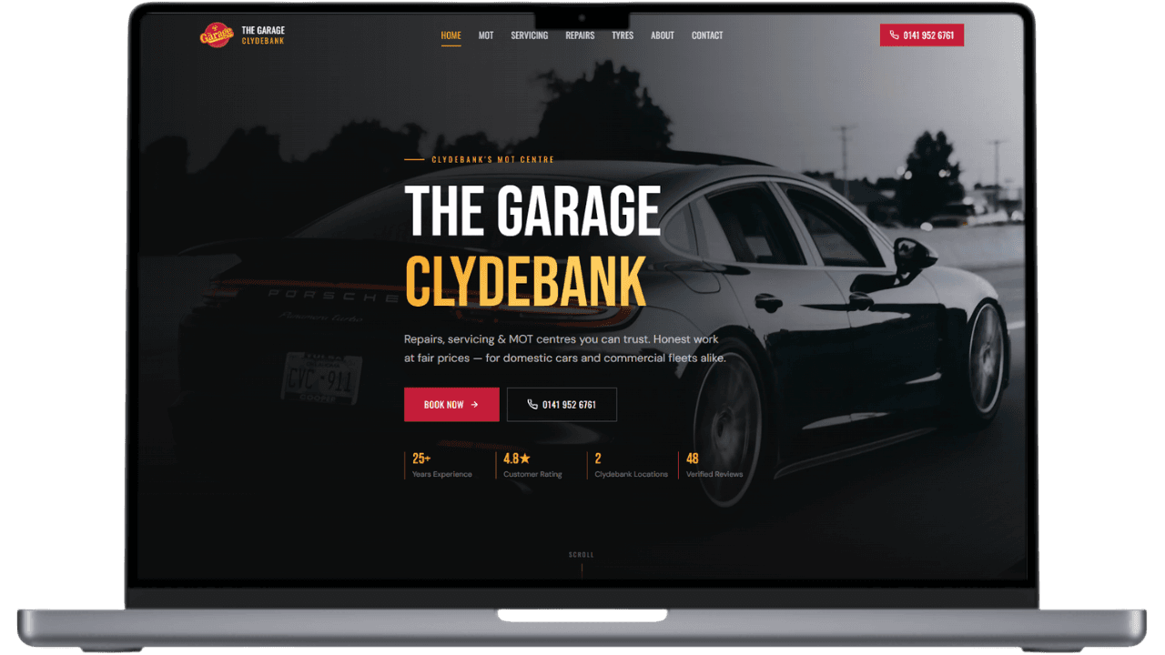 The Garage Clydebank website, built by MunroStudio